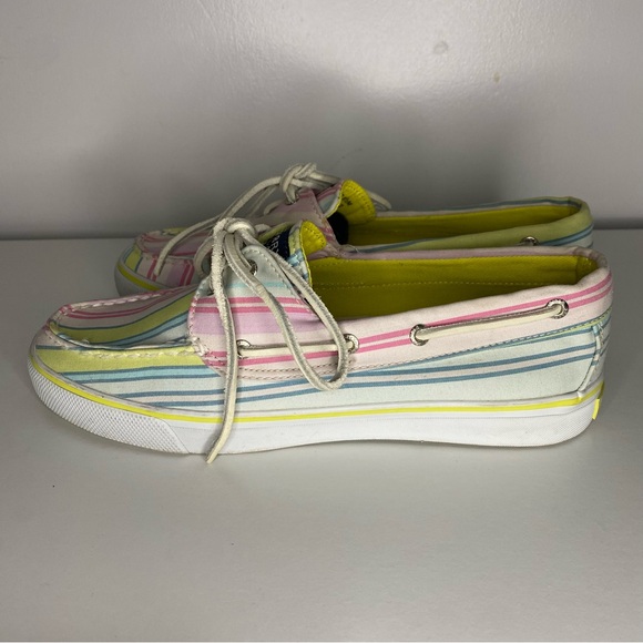 Sperry Top-Sider Women Size 8.5M Bahama Pink/Lime Stripe Canvas Boat Shoes - Picture 5 of 12